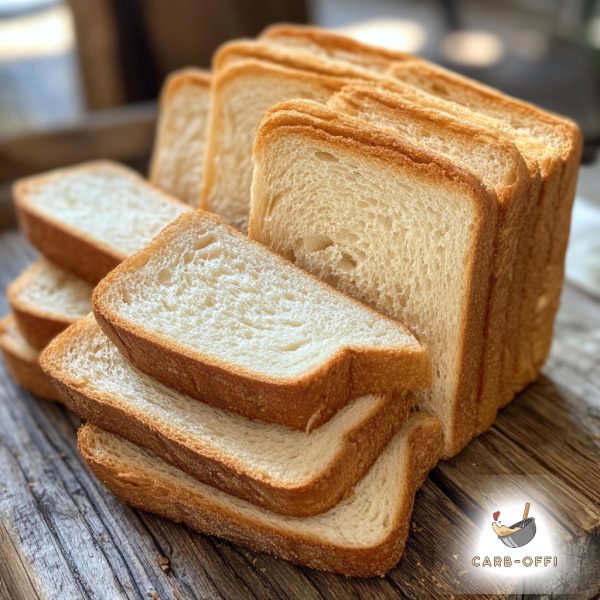 Bunch of white bread slices standing on a wooden surface